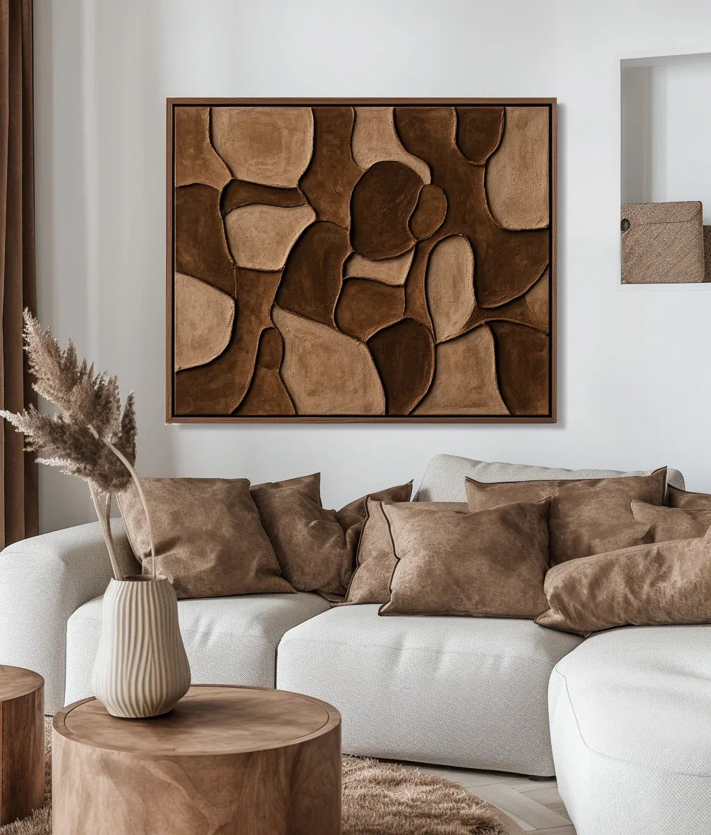 Earthen Harmony Abstract Canvas-Hand Drawn Irregular Brown Block Abstract Wall Art - artextured