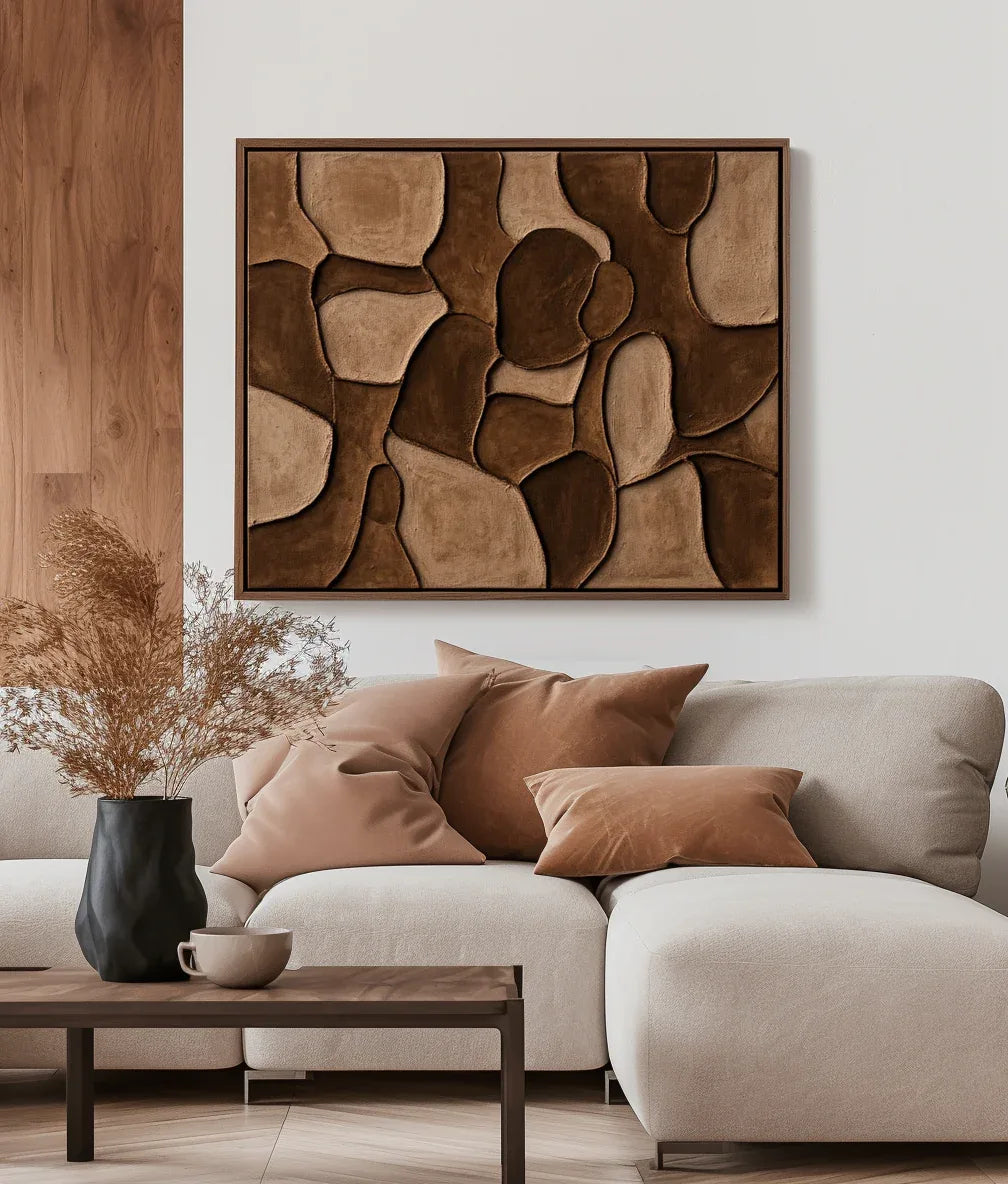 Earthen Harmony Abstract Canvas-Hand Drawn Irregular Brown Block Abstract Wall Art - artextured