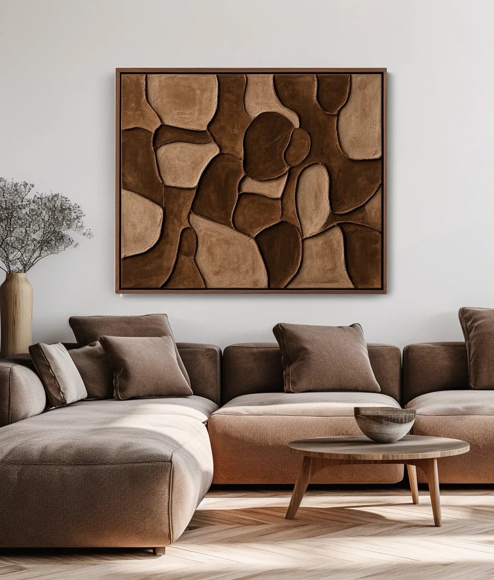 Earthen Harmony Abstract Canvas-Hand Drawn Irregular Brown Block Abstract Wall Art - artextured