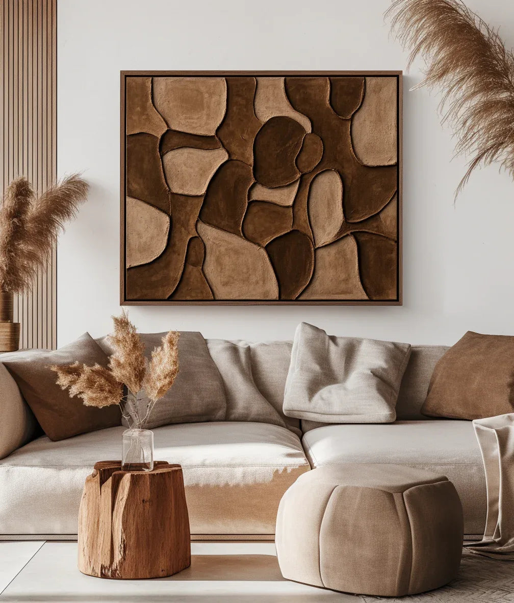 Earthen Harmony Abstract Canvas-Hand Drawn Irregular Brown Block Abstract Wall Art - artextured
