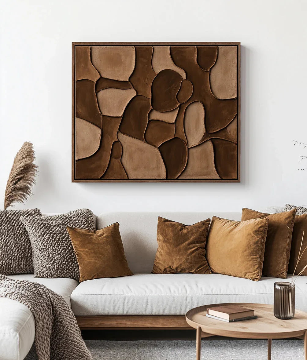 Earthen Harmony Abstract Canvas-Hand Drawn Irregular Brown Block Abstract Wall Art - artextured