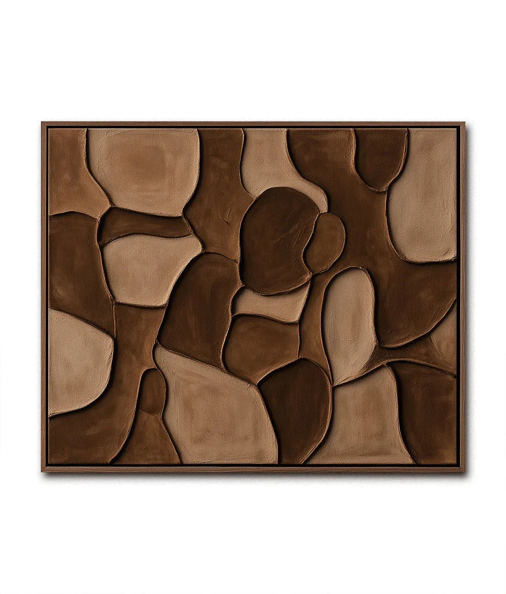Earthen Harmony Abstract Canvas-Hand Drawn Irregular Brown Block Abstract Wall Art - artextured