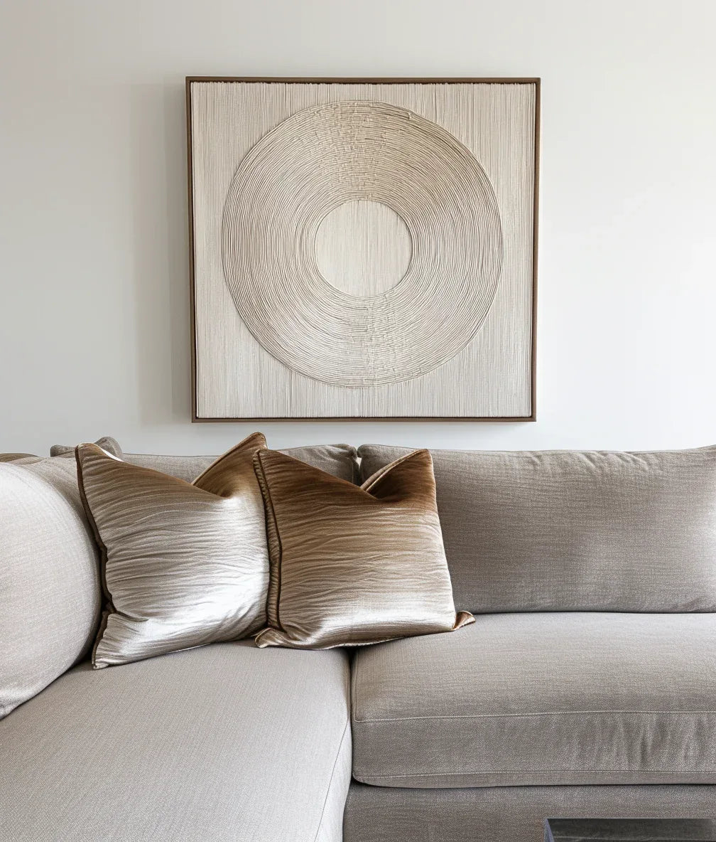 Serene Circle Textured Canvas-Minimally Styled Light Beige Hand-Painted Concentric Circular Wall Art - artextured