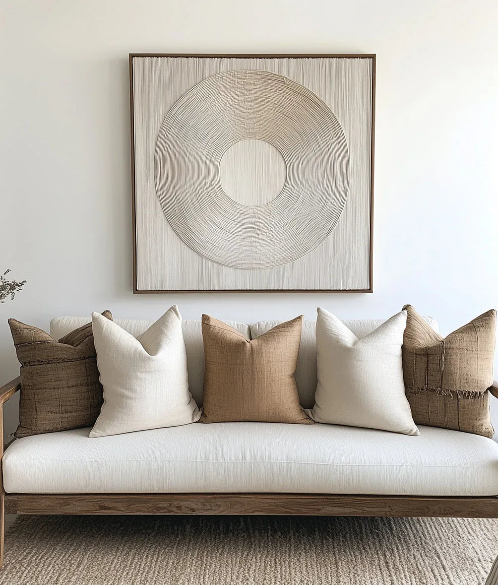 Serene Circle Textured Canvas-Minimally Styled Light Beige Hand-Painted Concentric Circular Wall Art - artextured