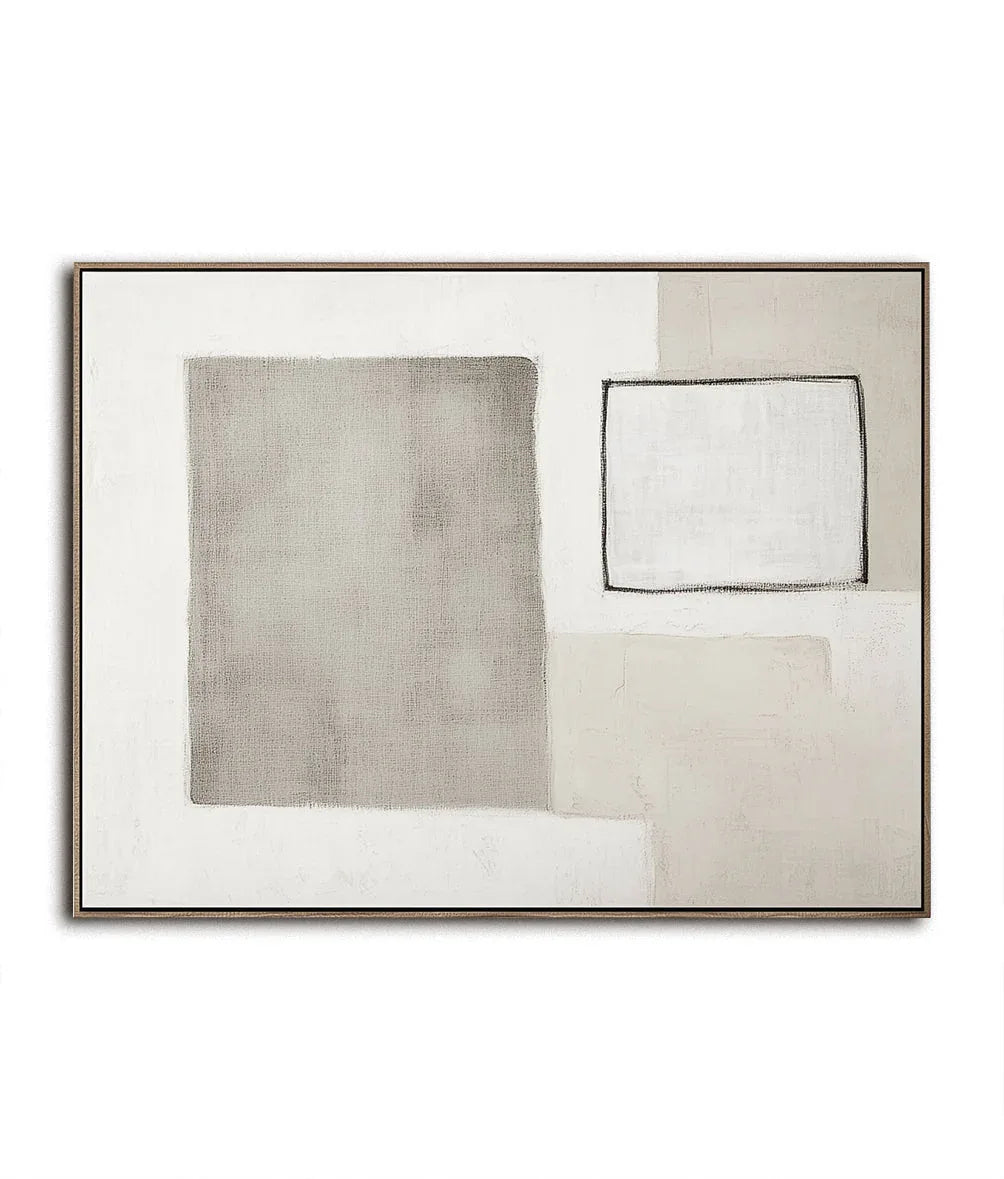 Minimalist Balance-Abstract Wall Art Featuring Light Gray Geometric Shapes and White Rectangles - artextured