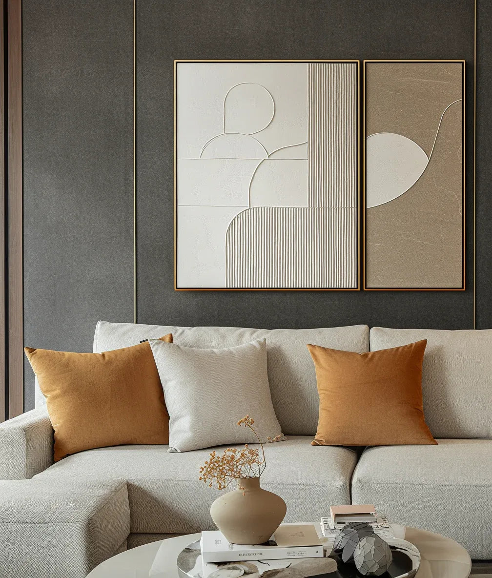 Harmonic Duality-Modern Minimalist Art Featuring Arcs and Lines on a Double-Sided Wall - artextured