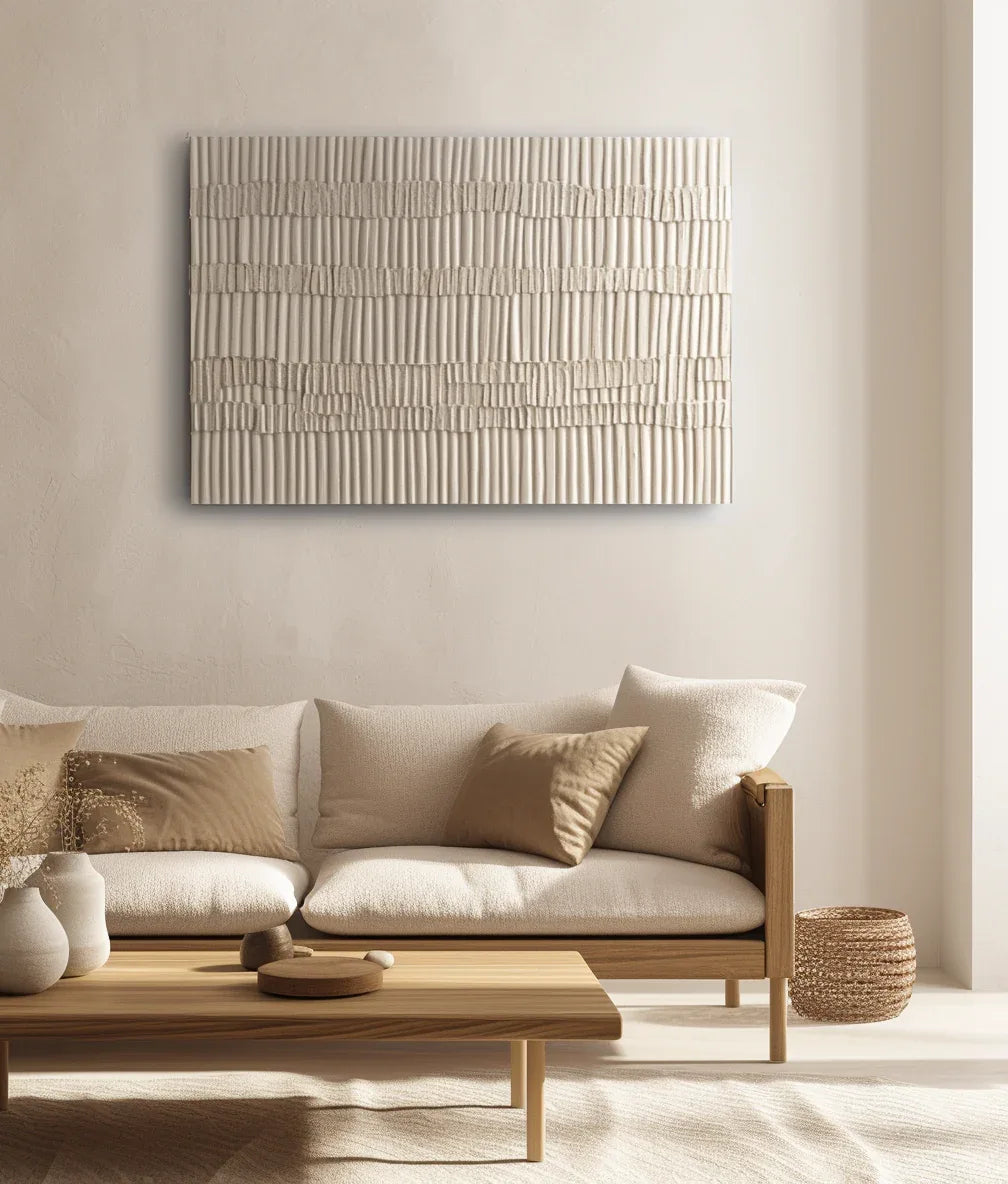 Textured Serenity-Minimalist Vertical Weave Wabi Sabi Style Wall Art - artextured
