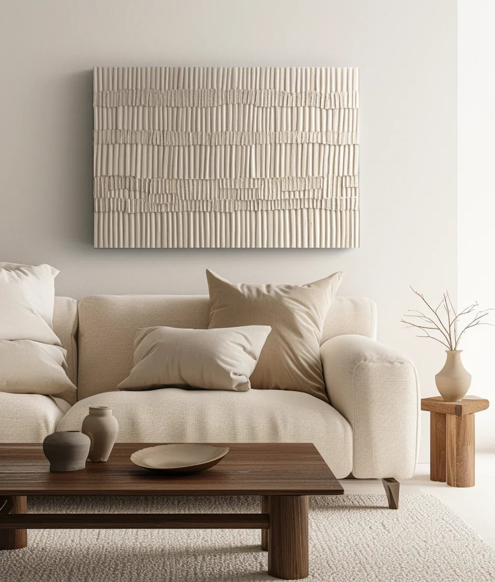 Textured Serenity-Minimalist Vertical Weave Wabi Sabi Style Wall Art - artextured