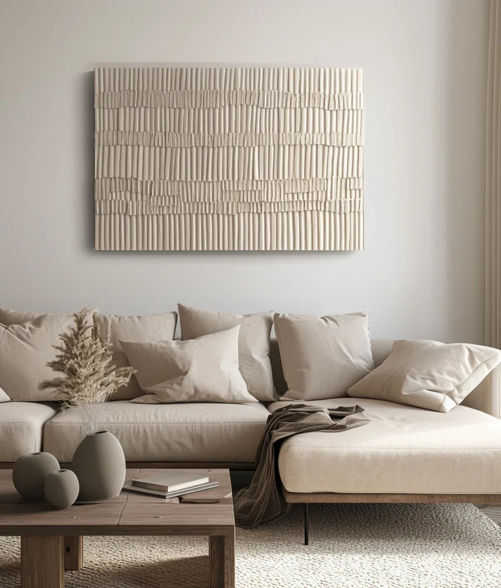 Textured Serenity-Minimalist Vertical Weave Wabi Sabi Style Wall Art - artextured