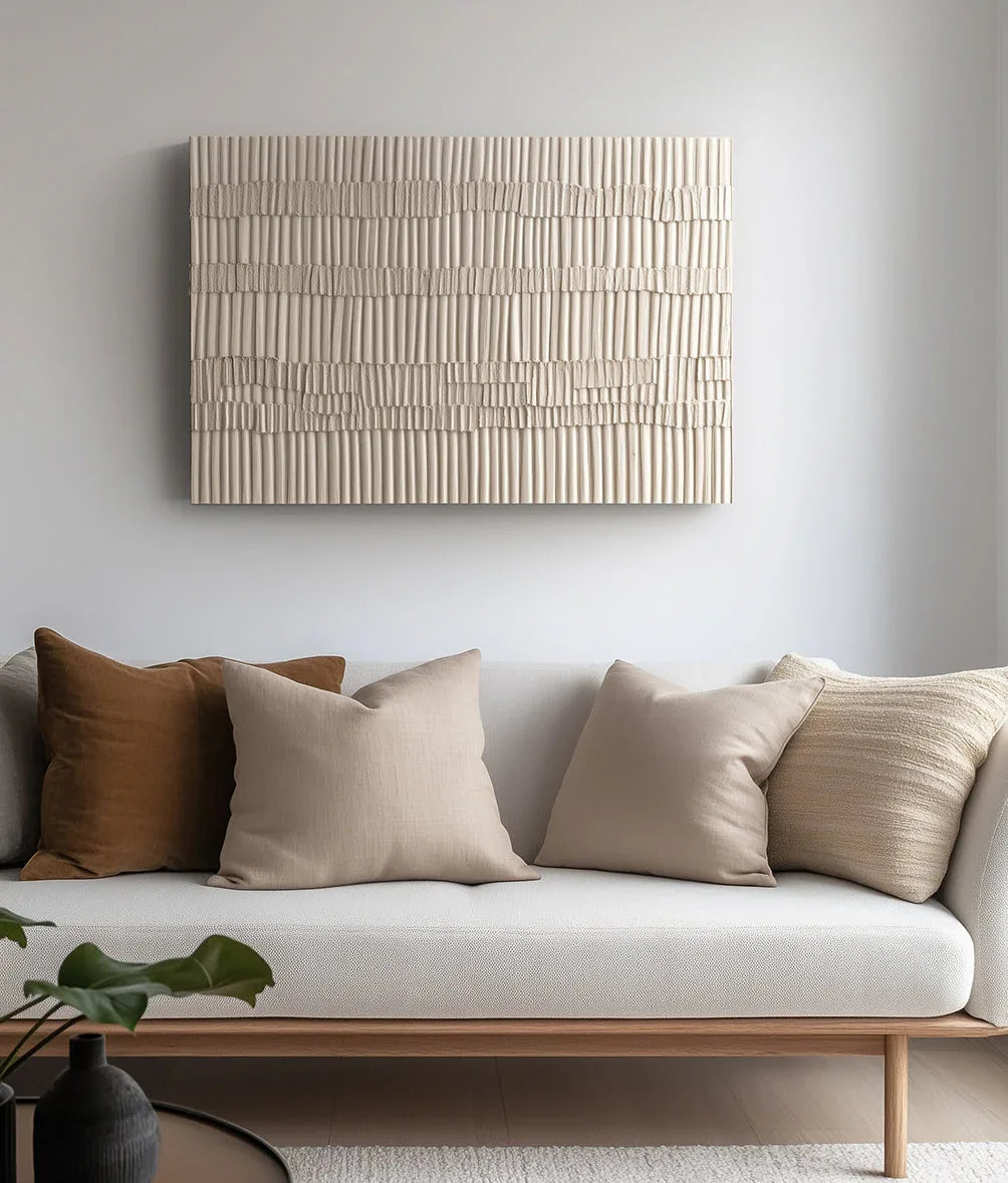 Textured Serenity-Minimalist Vertical Weave Wabi Sabi Style Wall Art - artextured