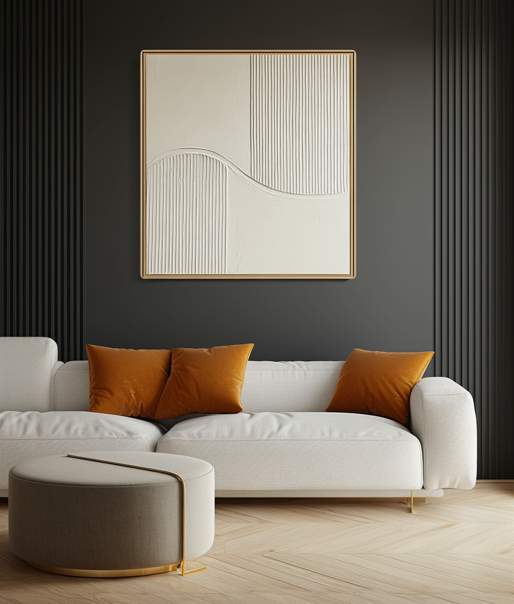 Golden Wave Minimalist Canvas-Minimalist Curve Segmentation Beige Symmetrical Abstract Oil Painting Wall Art