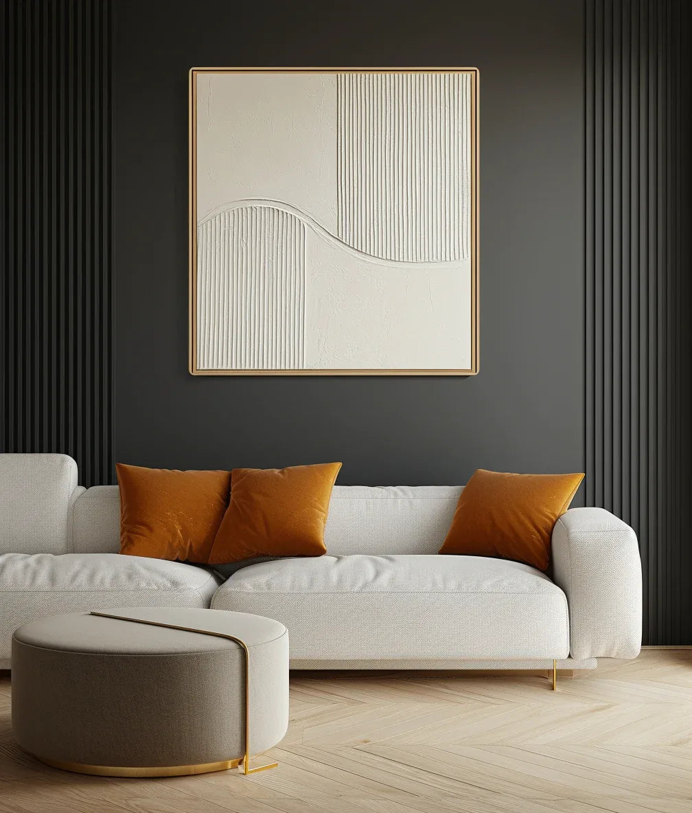 Golden Wave Minimalist Canvas-Minimalist Curve Segmentation Beige Symmetrical Abstract Oil Painting Wall Art - artextured