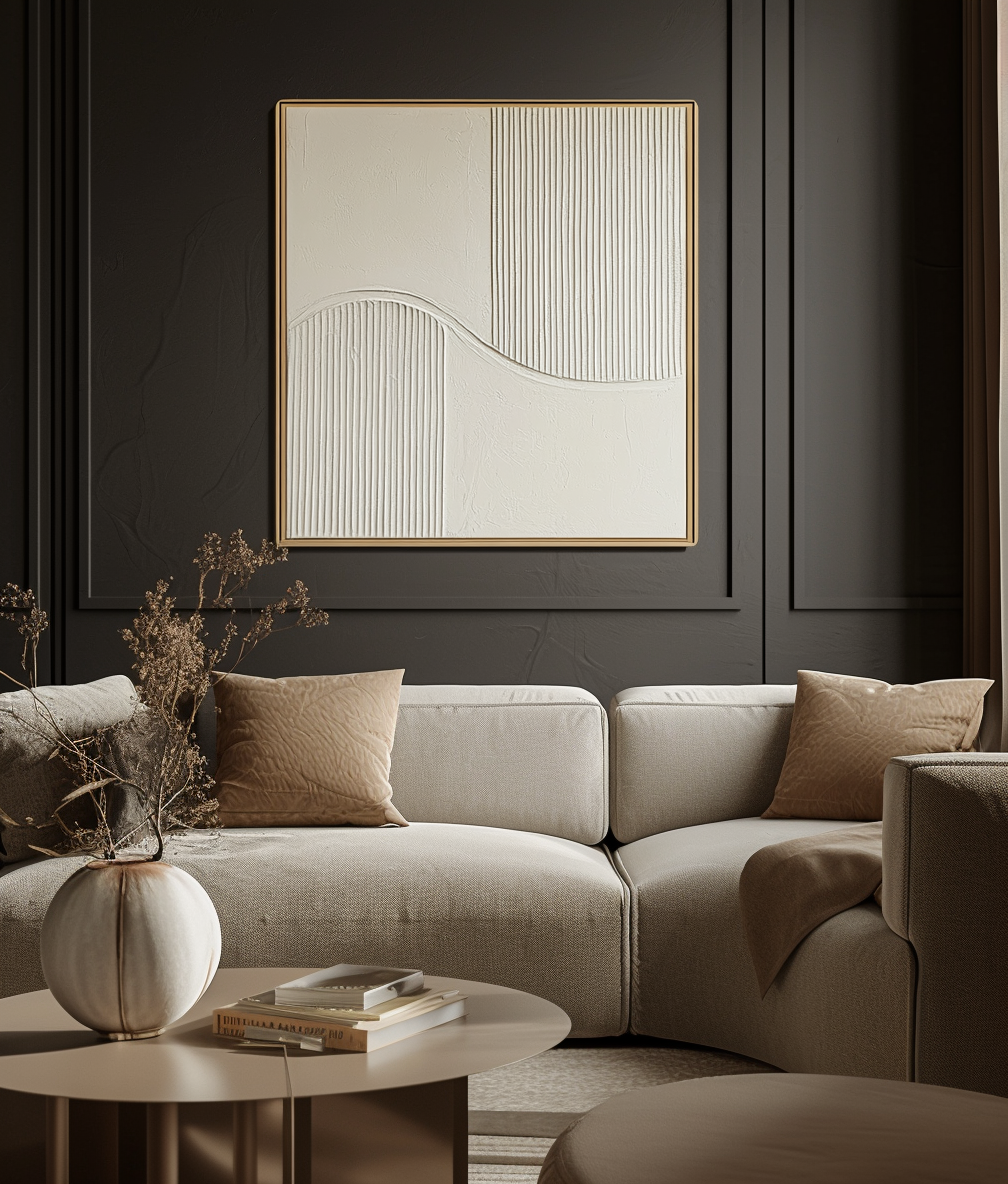 Golden Wave Minimalist Canvas-Minimalist Curve Segmentation Beige Symmetrical Abstract Oil Painting Wall Art