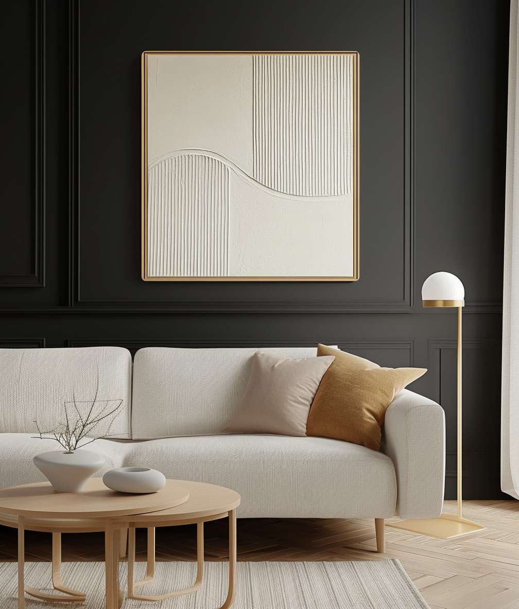 Golden Wave Minimalist Canvas-Minimalist Curve Segmentation Beige Symmetrical Abstract Oil Painting Wall Art