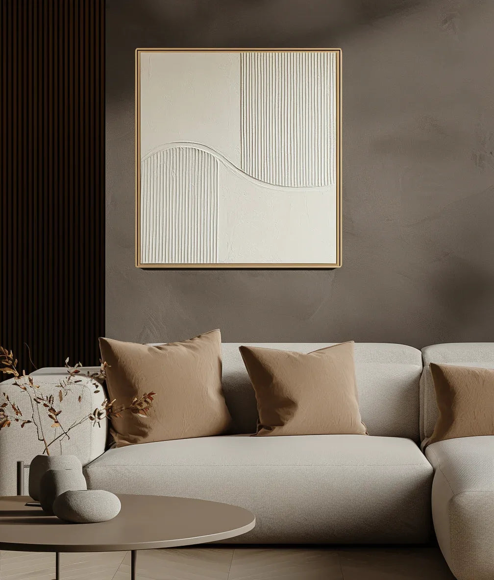 Golden Wave Minimalist Canvas-Minimalist Curve Segmentation Beige Symmetrical Abstract Oil Painting Wall Art - artextured