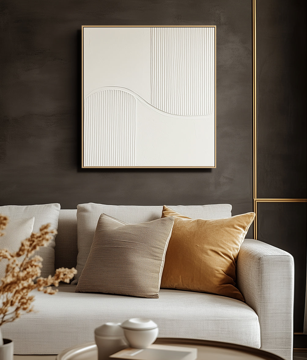 Golden Wave Minimalist Canvas-Minimalist Curve Segmentation Beige Symmetrical Abstract Oil Painting Wall Art