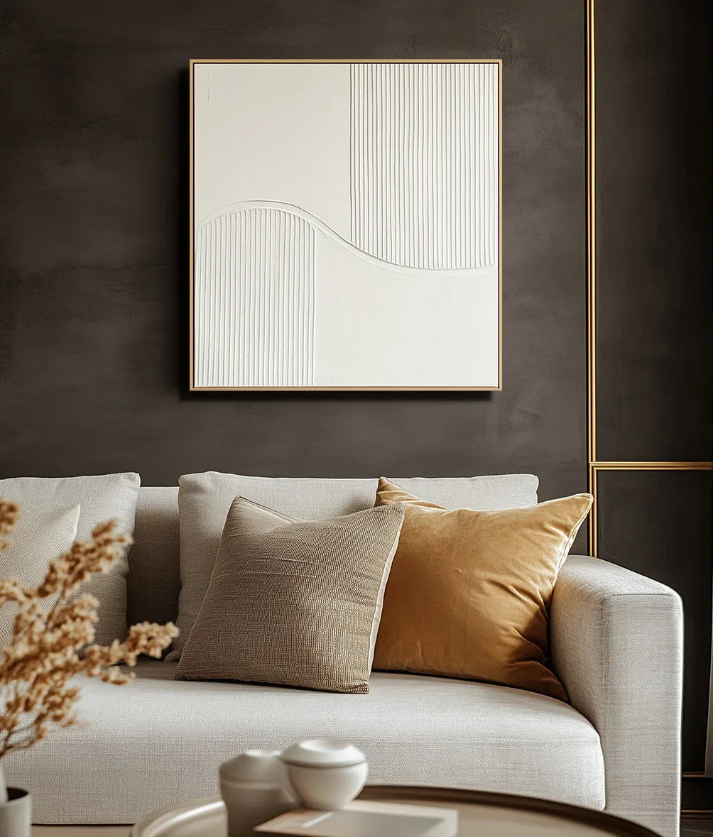Golden Wave Minimalist Canvas-Minimalist Curve Segmentation Beige Symmetrical Abstract Oil Painting Wall Art - artextured