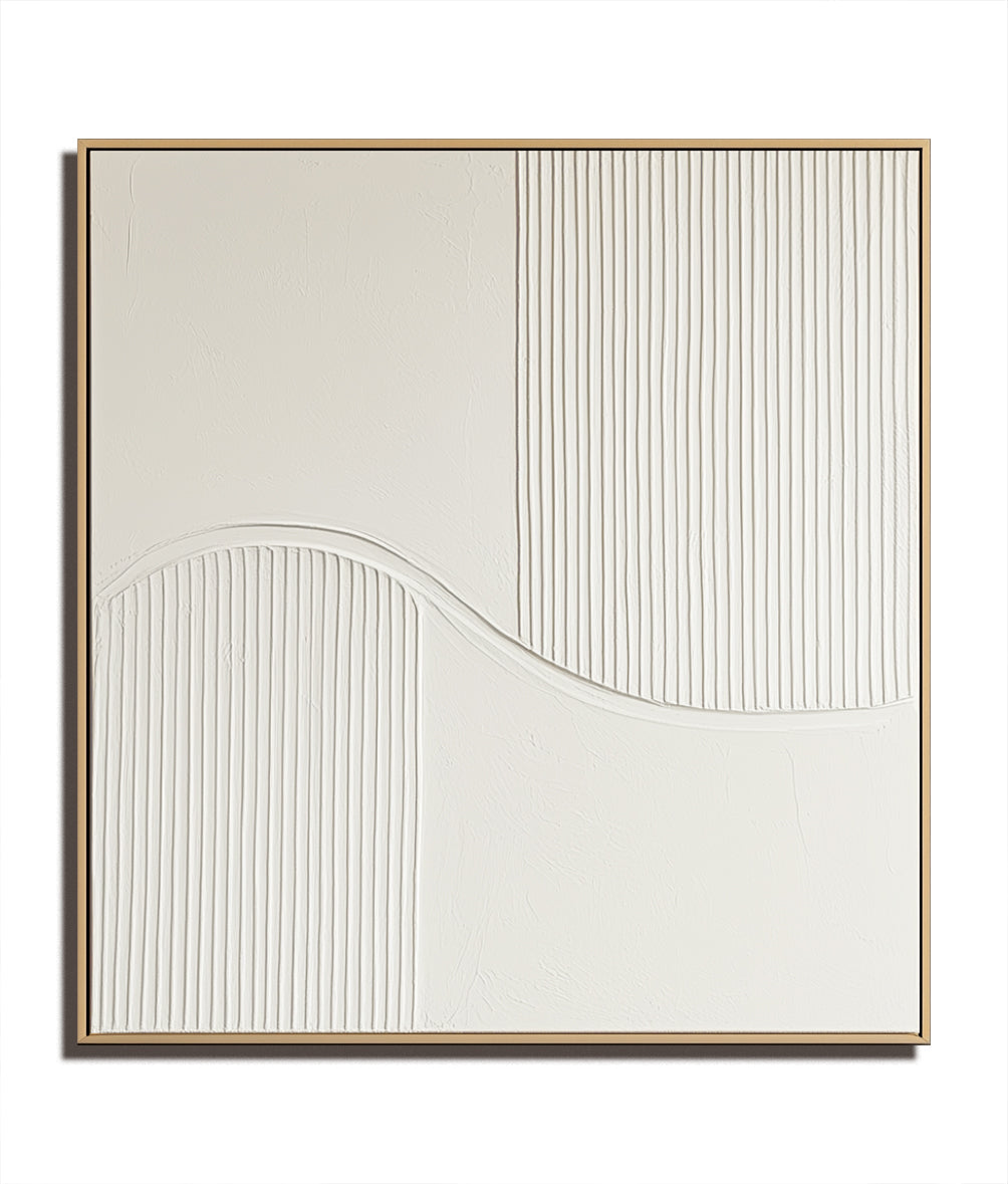 Golden Wave Minimalist Canvas-Minimalist Curve Segmentation Beige Symmetrical Abstract Oil Painting Wall Art