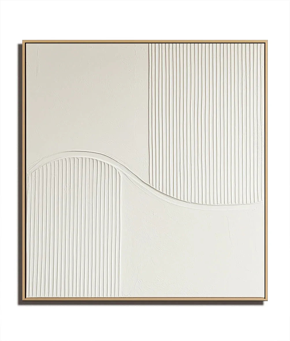 Golden Wave Minimalist Canvas-Minimalist Curve Segmentation Beige Symmetrical Abstract Oil Painting Wall Art - artextured