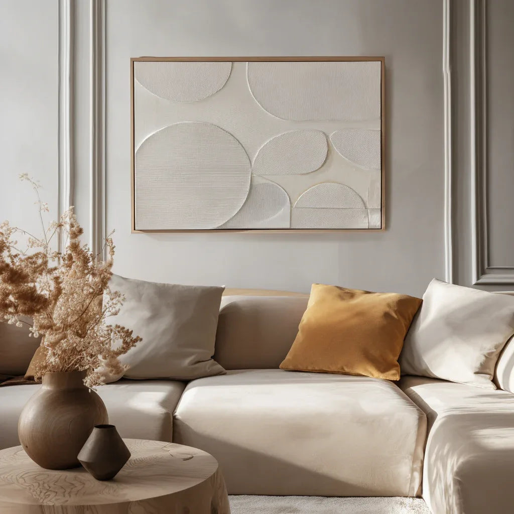 Ethereal Balance-Modern Minimalist Light Beige Abstract Circular Block Wall Art - artextured
