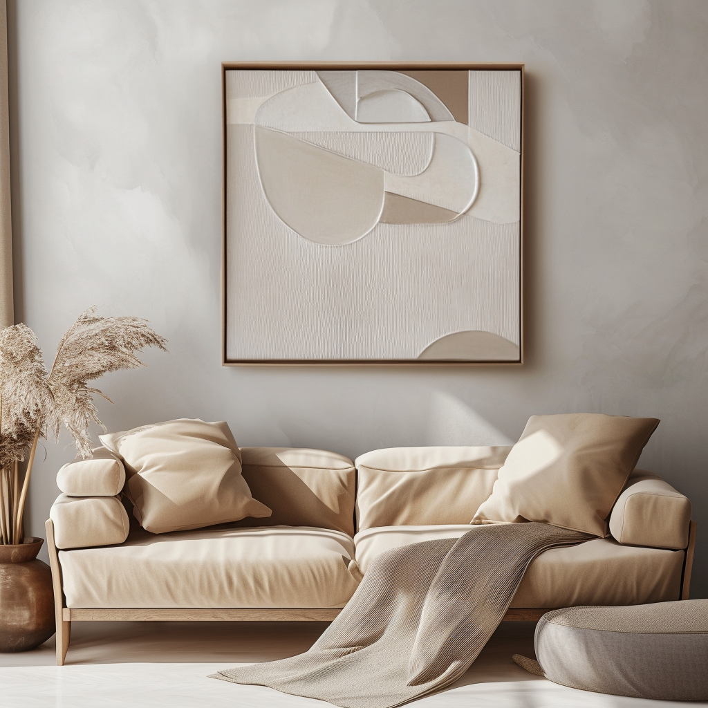Harmony in Neutral Canvas-Minimalist and Three-Dimensional Beige Curved Texture Wall Art