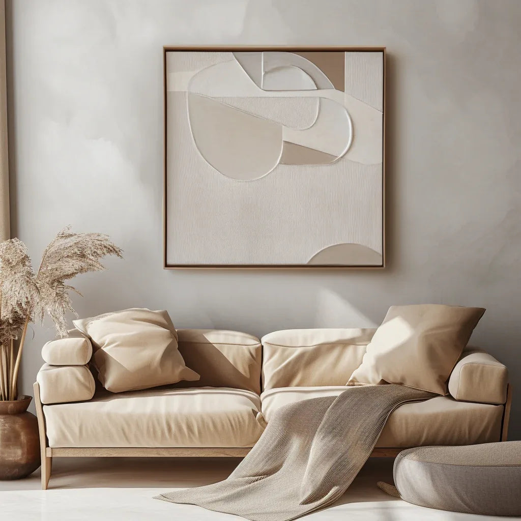 Harmony in Neutral Canvas-Minimalist and Three-Dimensional Beige Curved Texture Wall Art - artextured