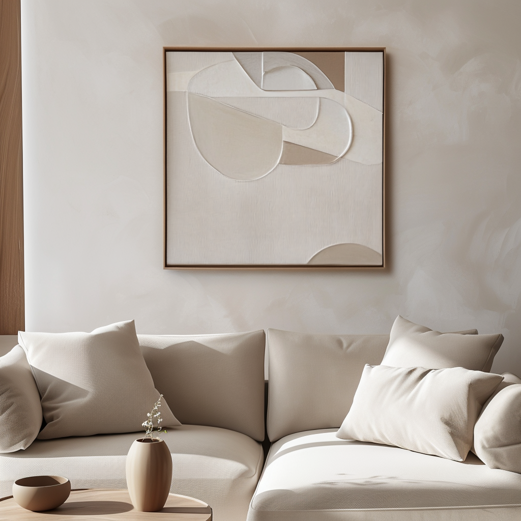 Harmony in Neutral Canvas-Minimalist and Three-Dimensional Beige Curved Texture Wall Art