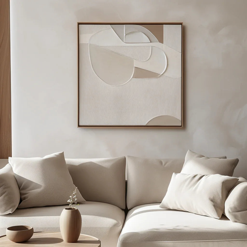 Harmony in Neutral Canvas-Minimalist and Three-Dimensional Beige Curved Texture Wall Art - artextured