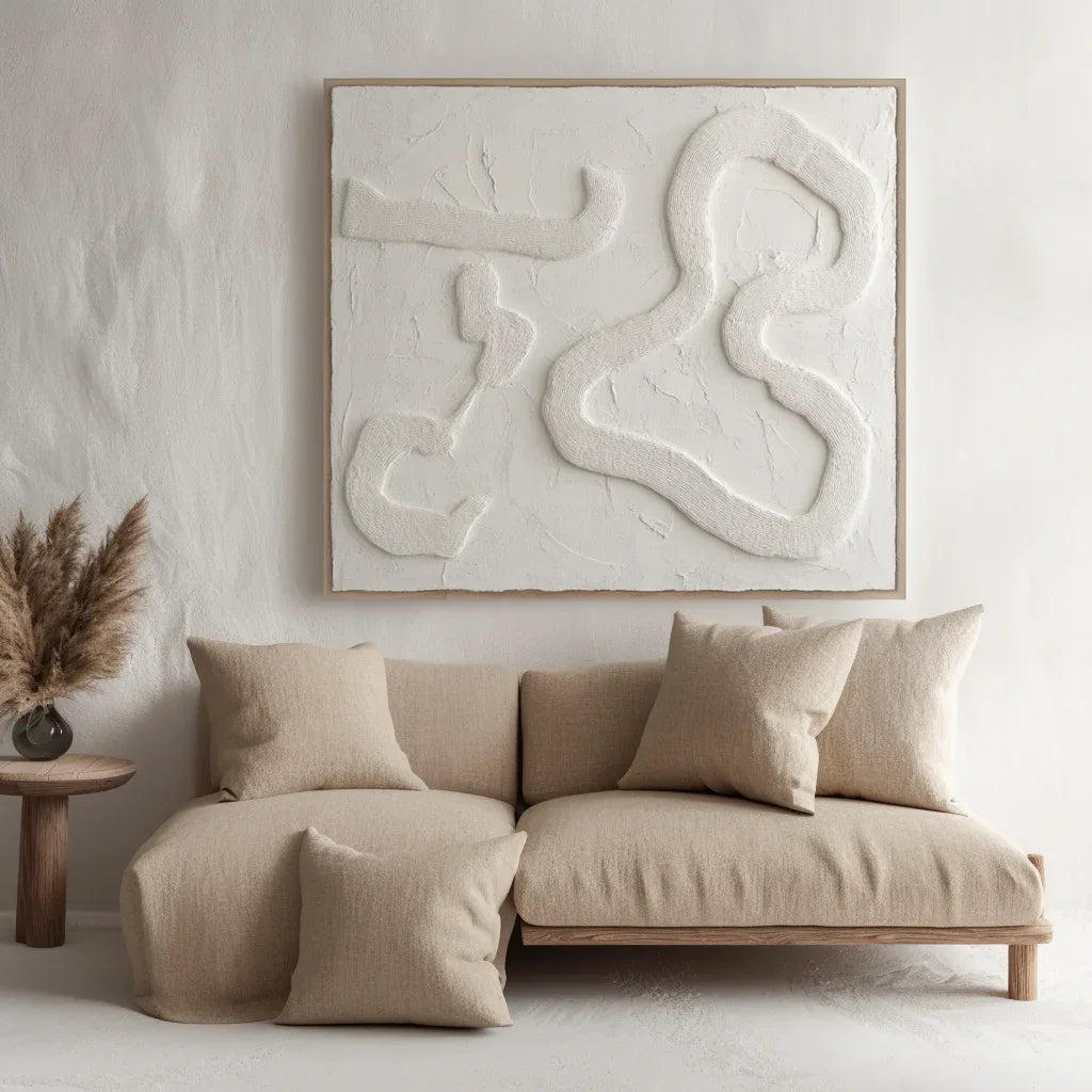 Serene Flow-Modern Minimalist Free White Curved Texture Wall Art - artextured