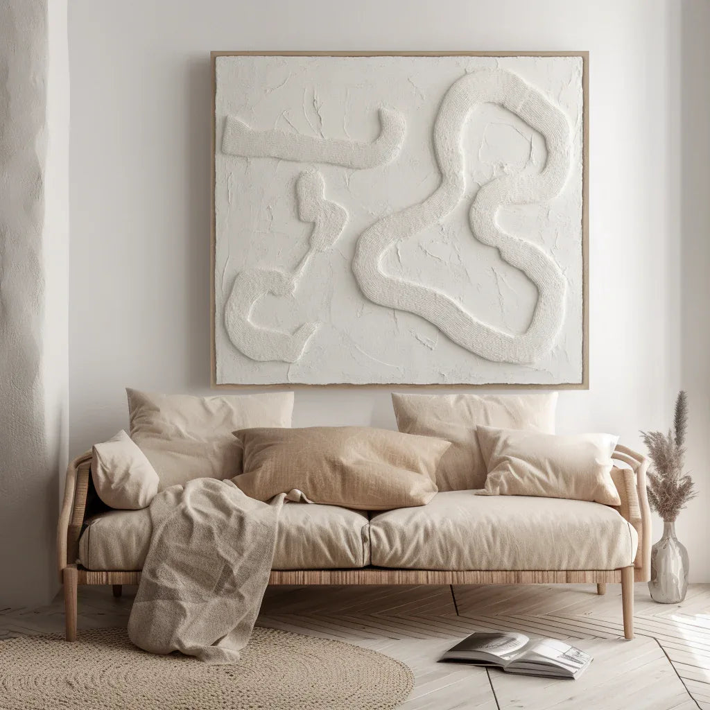 Serene Flow-Modern Minimalist Free White Curved Texture Wall Art - artextured