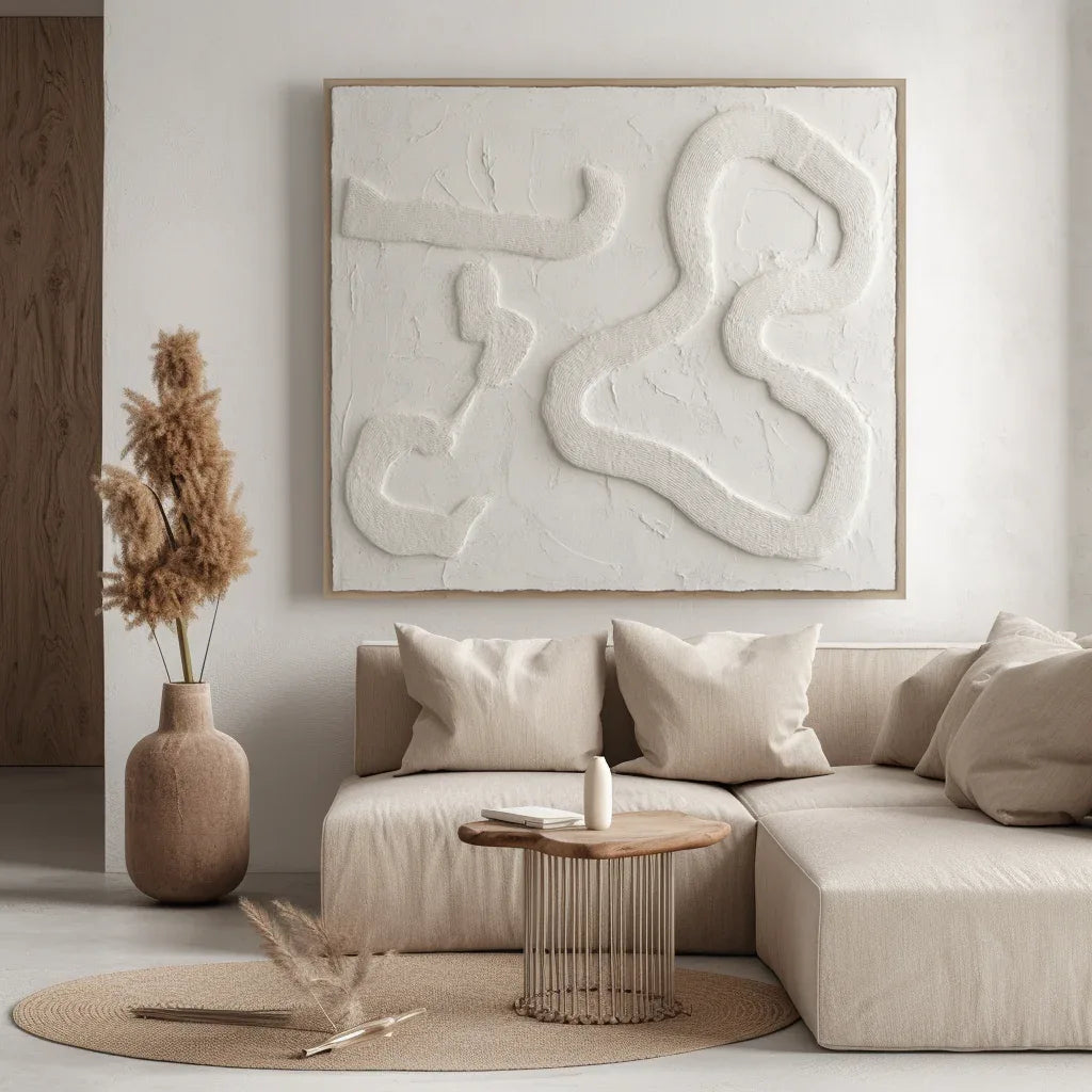 Serene Flow-Modern Minimalist Free White Curved Texture Wall Art - artextured