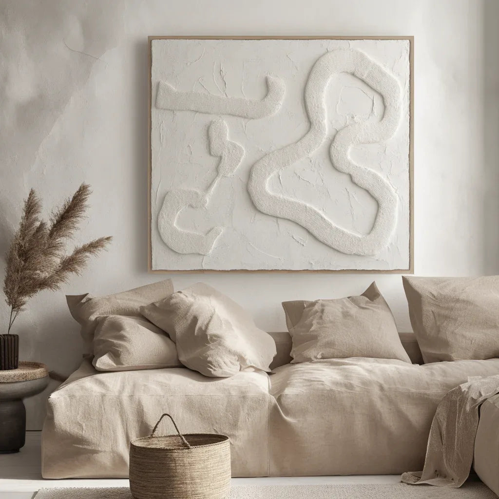 Serene Flow-Modern Minimalist Free White Curved Texture Wall Art - artextured