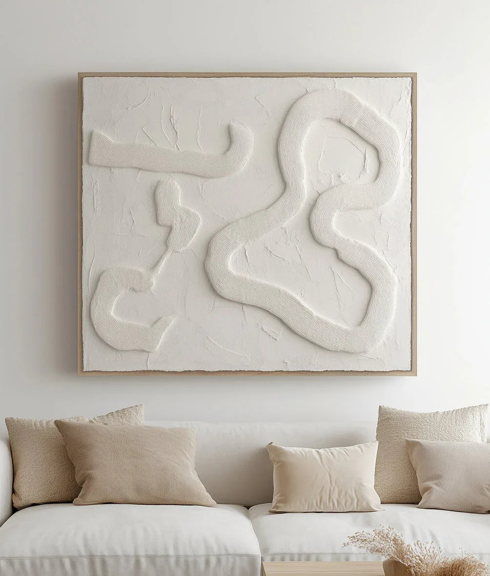 Serene Flow-Modern Minimalist Free White Curved Texture Wall Art - artextured