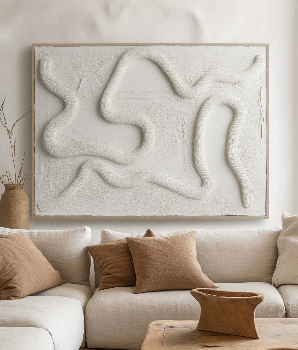 Flowing Serenity-Hand Drawn Flowing White Pattern Three-Dimensional Oil Painting Wall Art - artextured