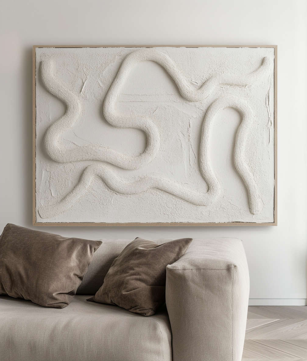 Flowing Serenity-Hand Drawn Flowing White Pattern Three-Dimensional Oil Painting Wall Art