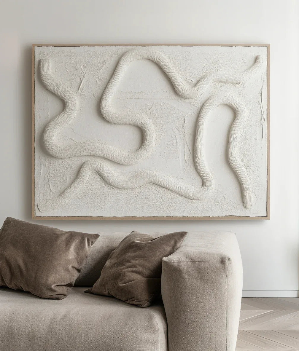 Flowing Serenity-Hand Drawn Flowing White Pattern Three-Dimensional Oil Painting Wall Art - artextured