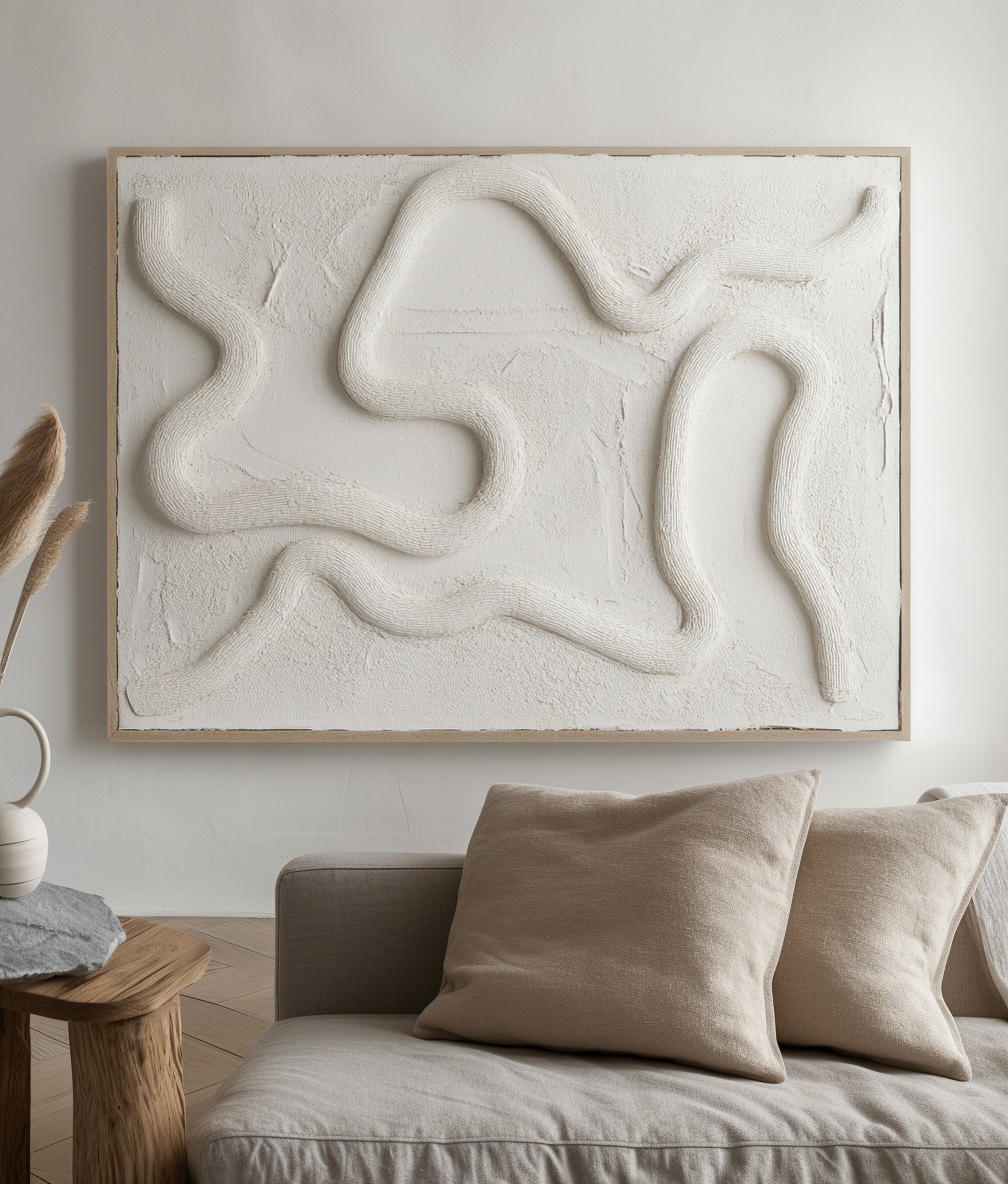 Flowing Serenity-Hand Drawn Flowing White Pattern Three-Dimensional Oil Painting Wall Art