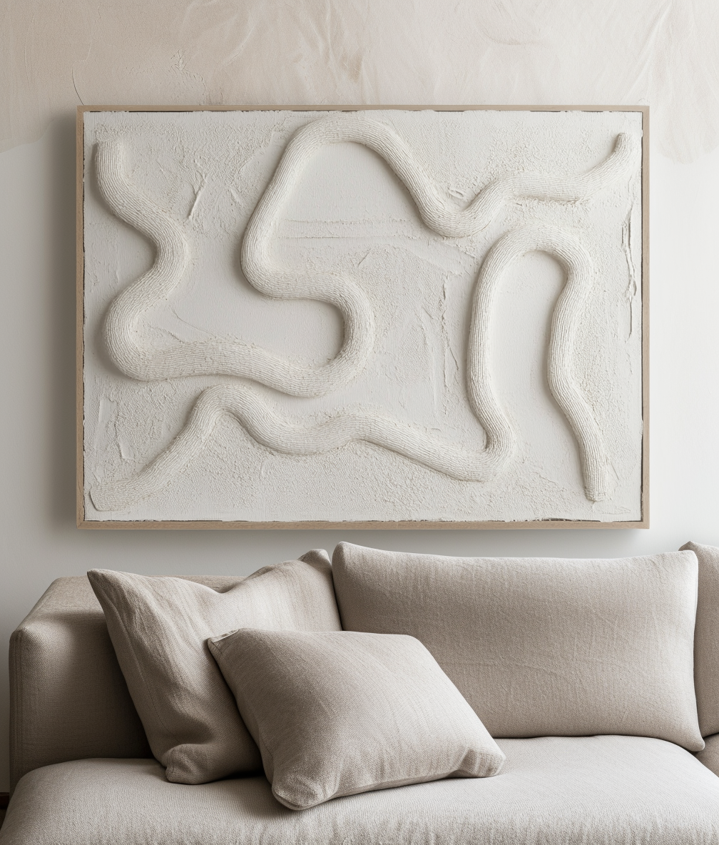 Flowing Serenity-Hand Drawn Flowing White Pattern Three-Dimensional Oil Painting Wall Art