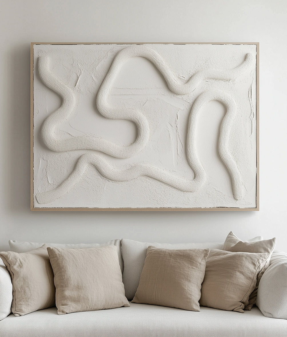 Flowing Serenity-Hand Drawn Flowing White Pattern Three-Dimensional Oil Painting Wall Art
