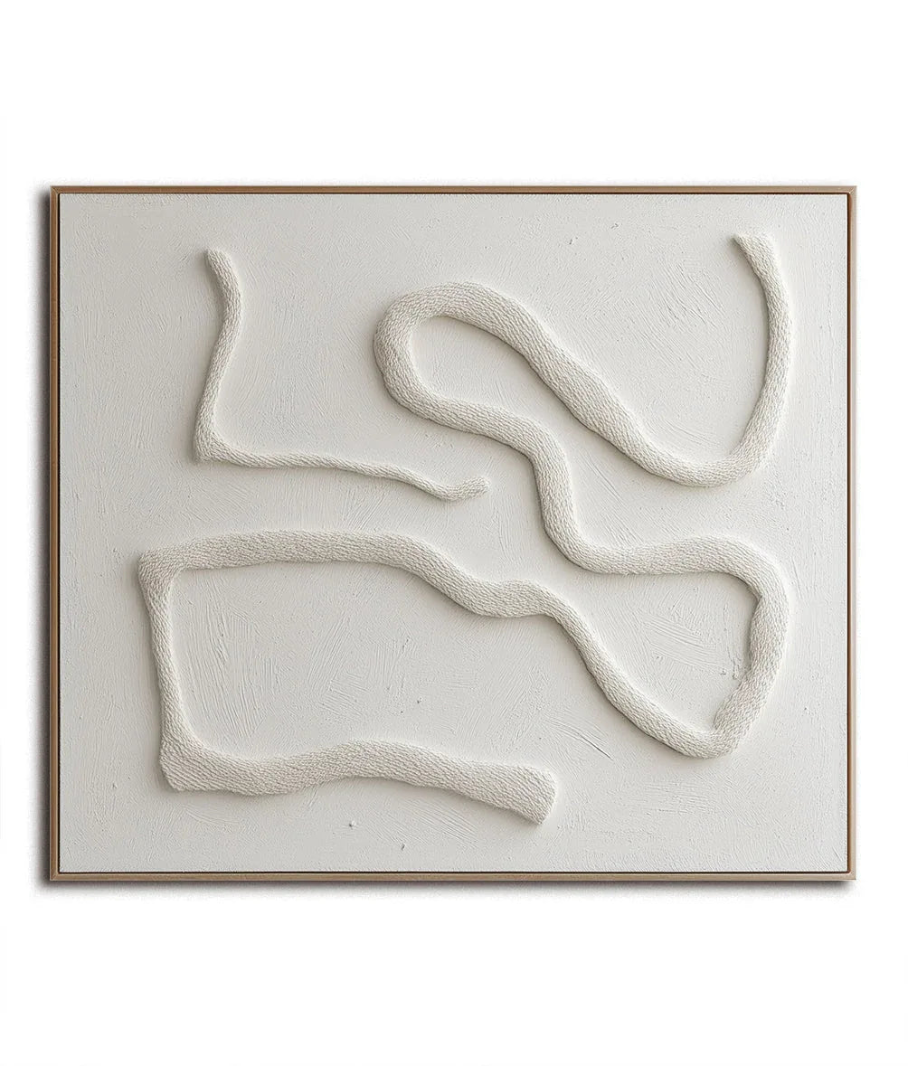 Serenity in Sculpted Lines-Minimalist Style Hand-Painted White Flowing Line Texture Wall Art - artextured
