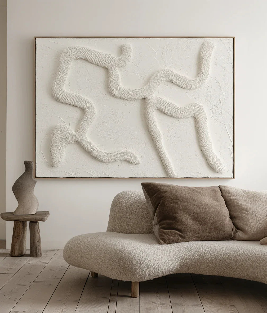 Serene Flow-3D Minimalist Flowing White Silk Oil Painting Wall Art - artextured