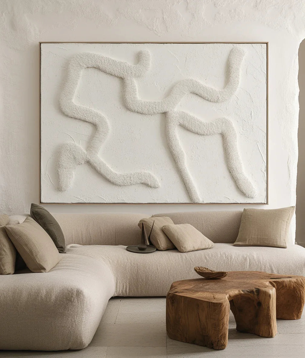 Serene Flow-3D Minimalist Flowing White Silk Oil Painting Wall Art - artextured