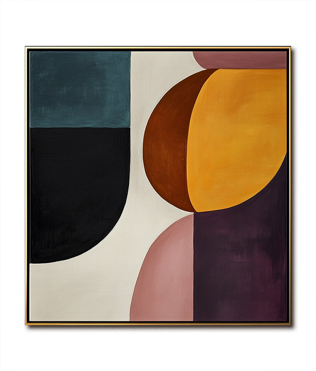 Ethereal Geometry-Minimalist and Three-Dimensional Semi-Circular Color Block Splicing Abstract Oil Painting Wall Art