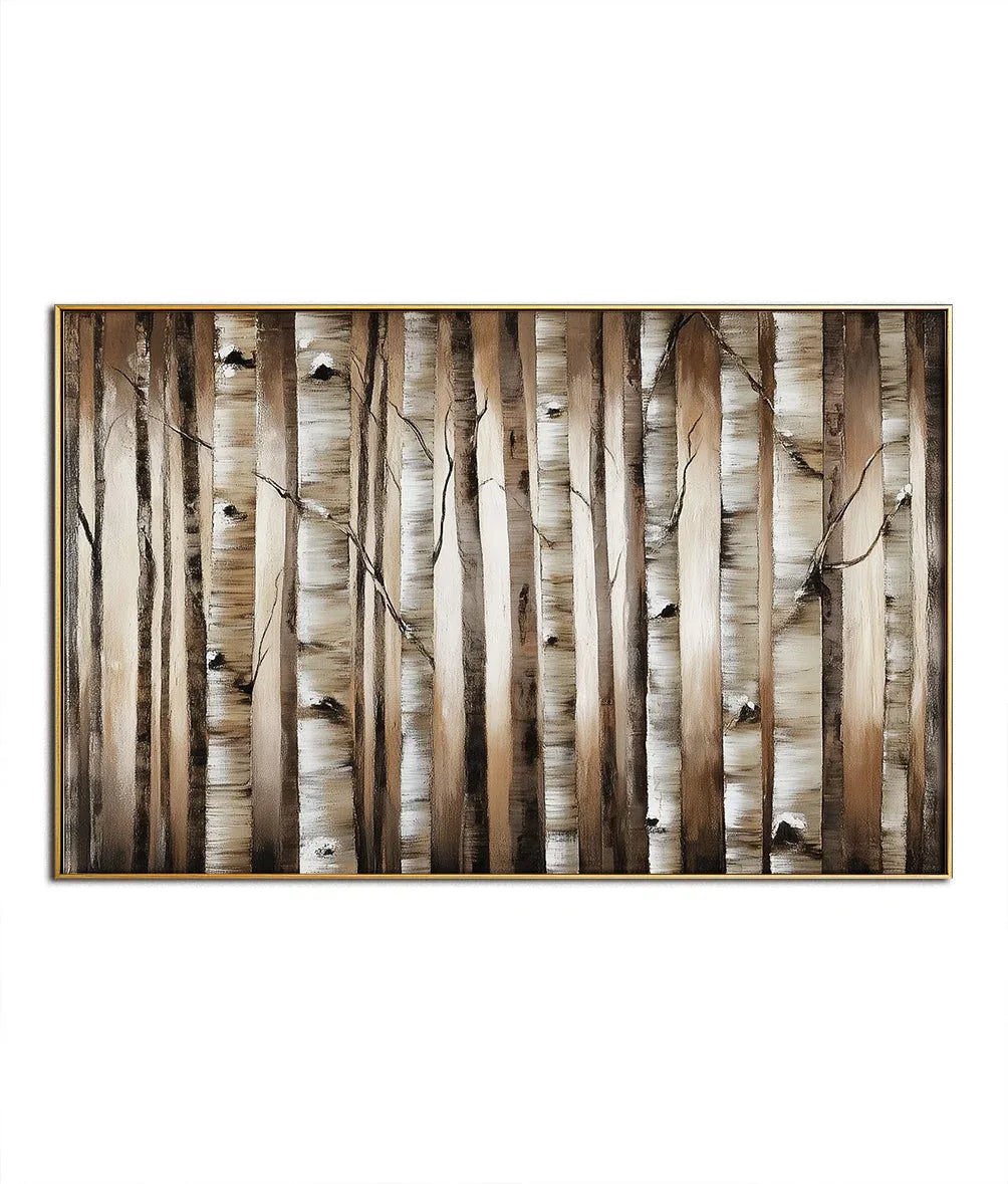 Birchwood Serenity-Hand Drawn Texture White Birch Forest Tree Trunk Vertical Decorative Wall Art - artextured