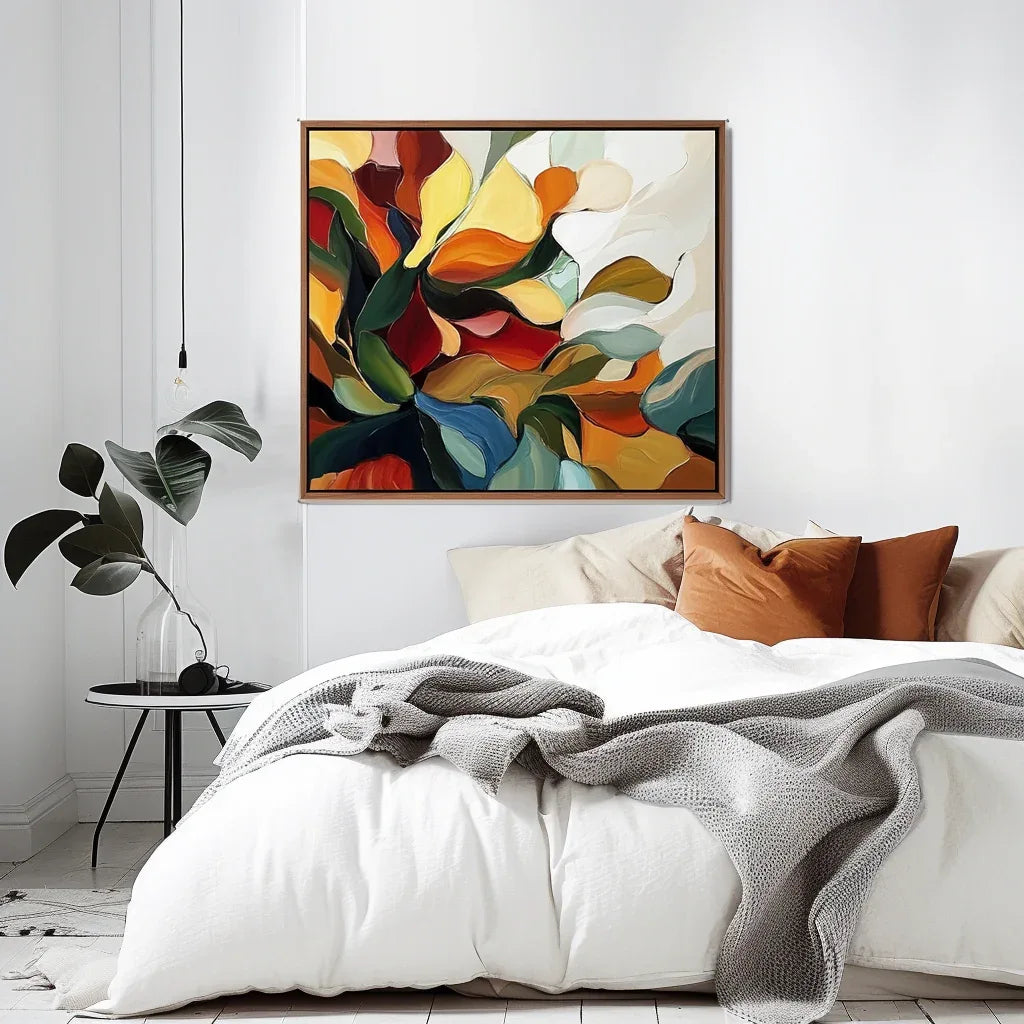 Vivid Harmony-Hand Drawn Vibrant and Abstract Floral Texture Wall Art for Bedroom Decoration - artextured