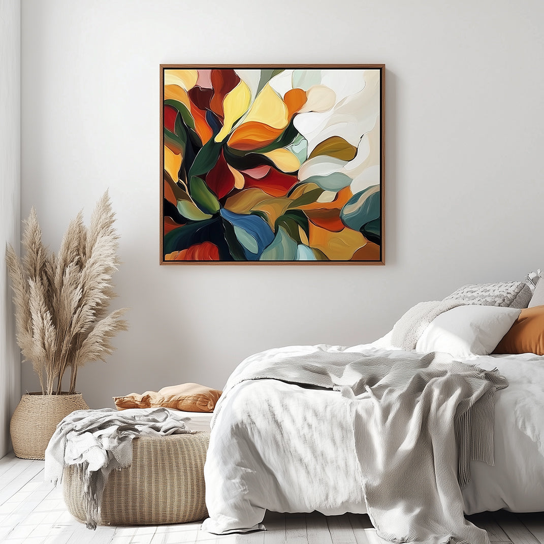 Vivid Harmony-Hand Drawn Vibrant and Abstract Floral Texture Wall Art for Bedroom Decoration