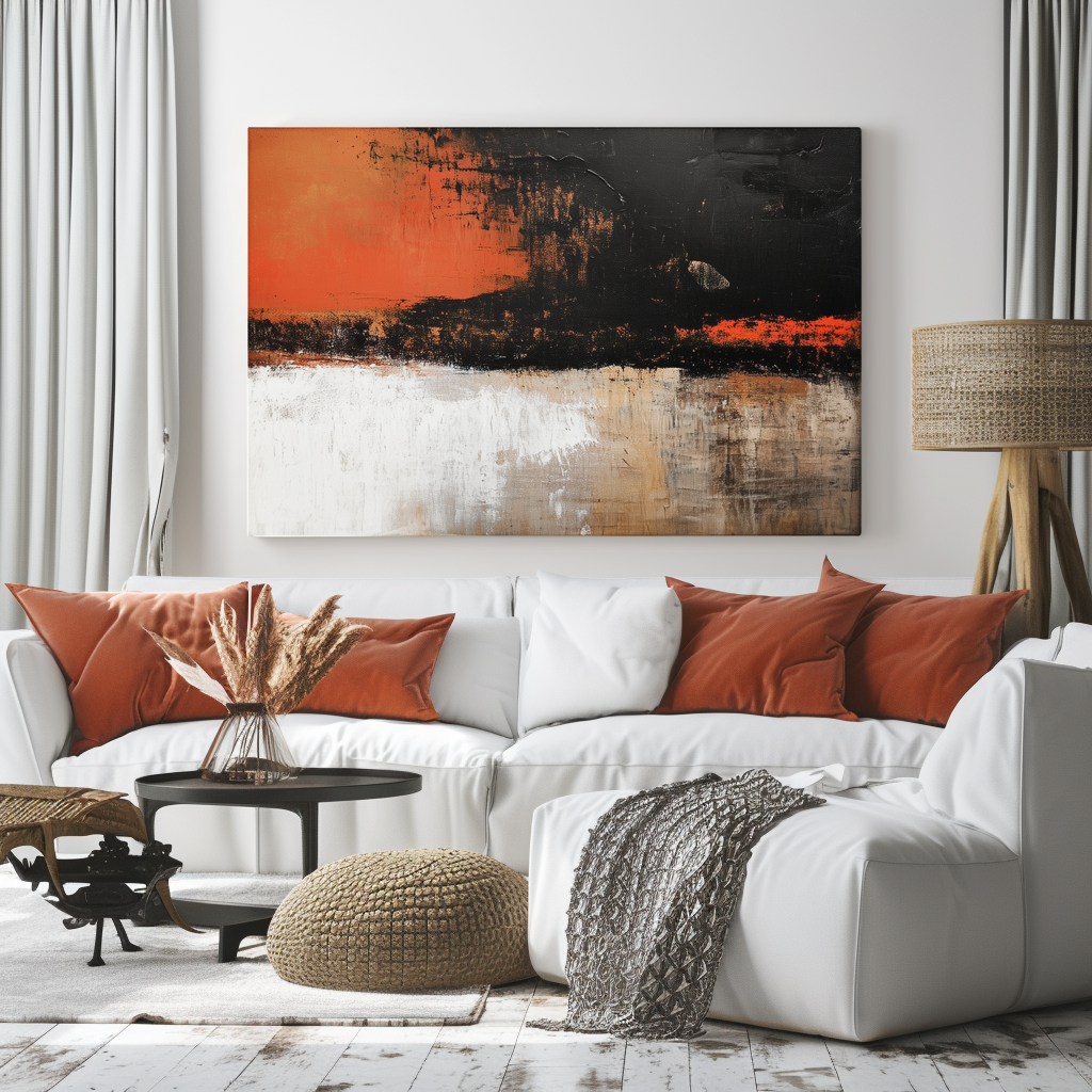 Fiery Horizon-Modern Minimalist Home Oil Painting Wall Art Interwoven With Orange and Black