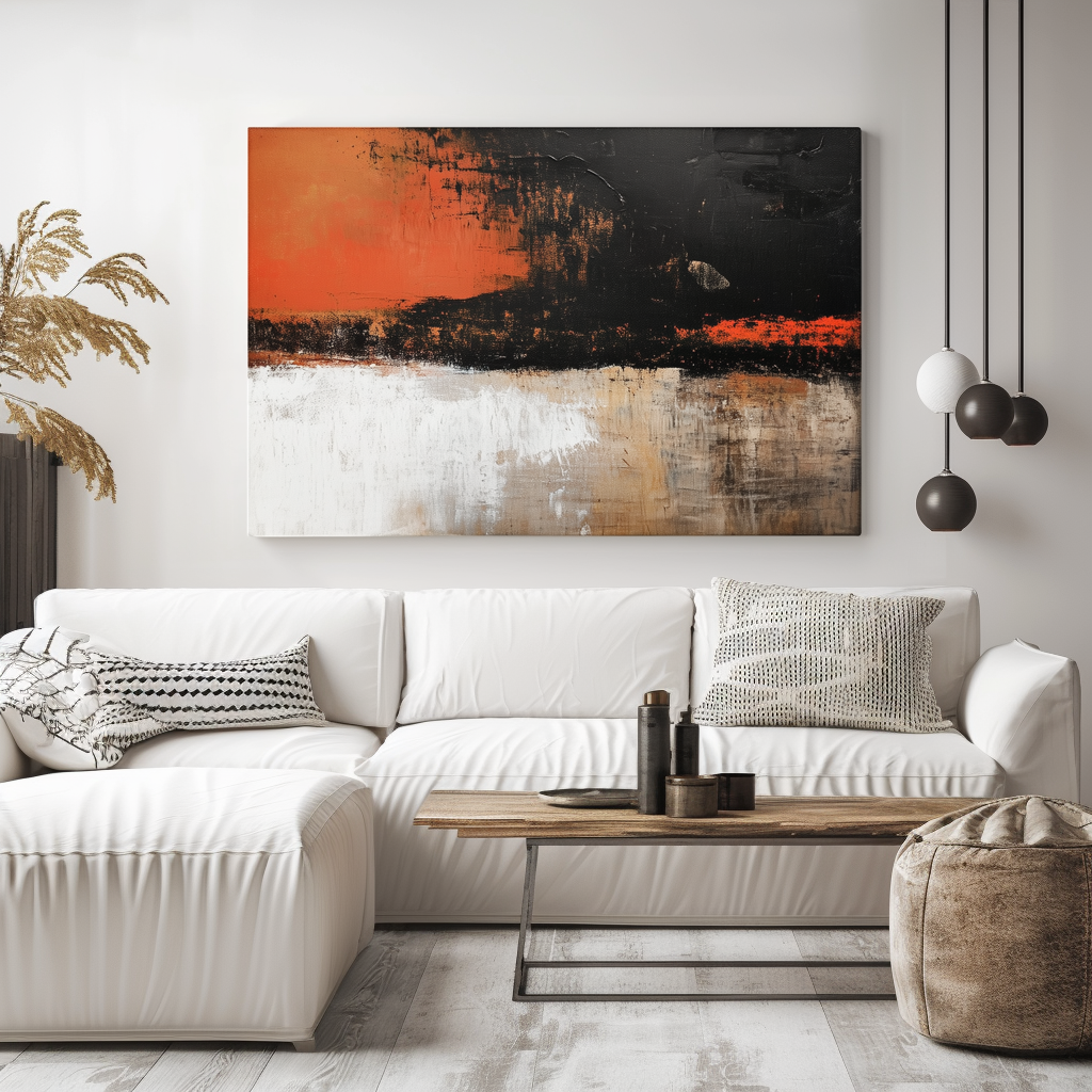 Fiery Horizon-Modern Minimalist Home Oil Painting Wall Art Interwoven With Orange and Black