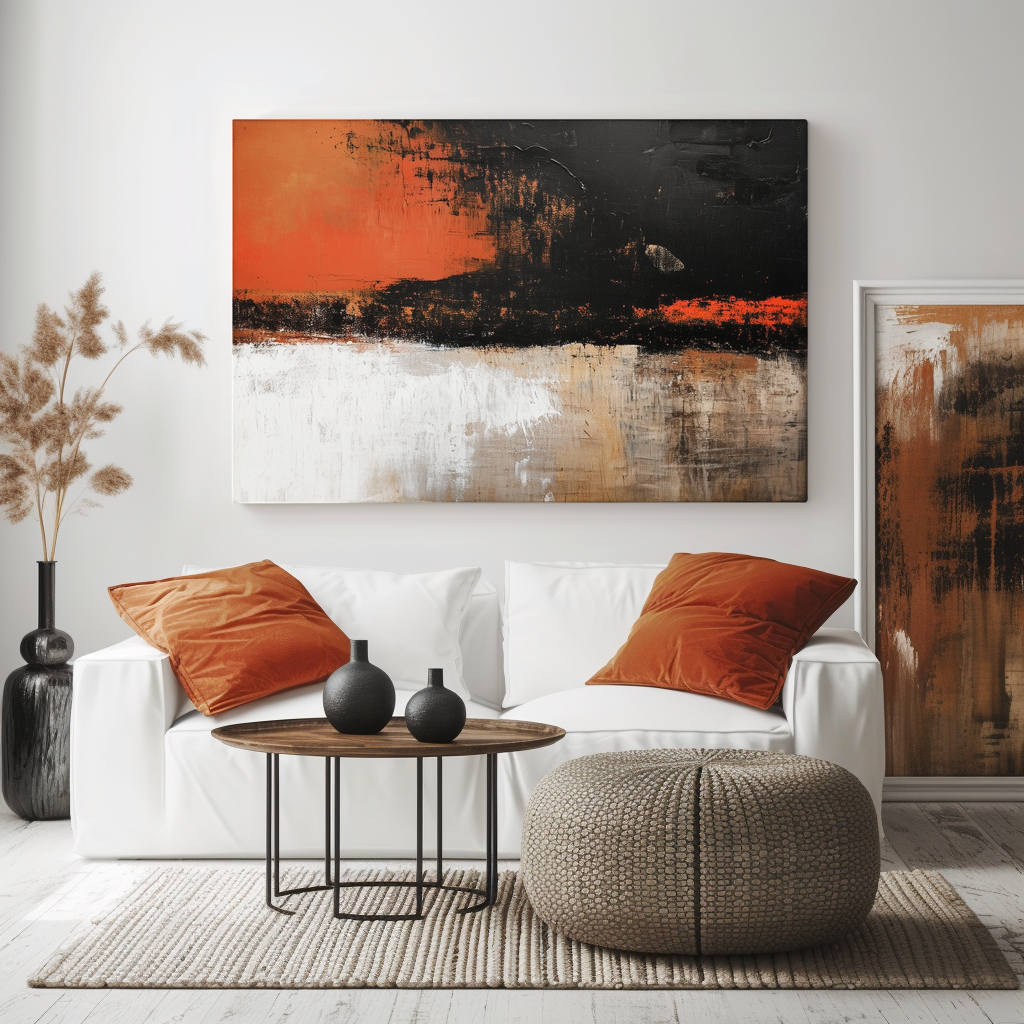 Fiery Horizon-Modern Minimalist Home Oil Painting Wall Art Interwoven With Orange and Black