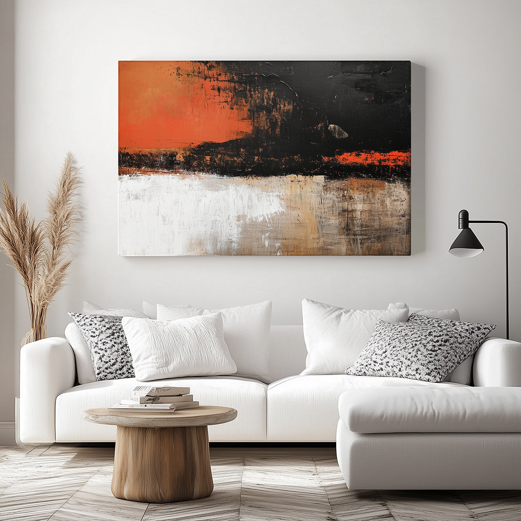 Fiery Horizon-Modern Minimalist Home Oil Painting Wall Art Interwoven With Orange and Black